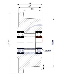 Plieno ratukas 125mm, ašis 20mm 2